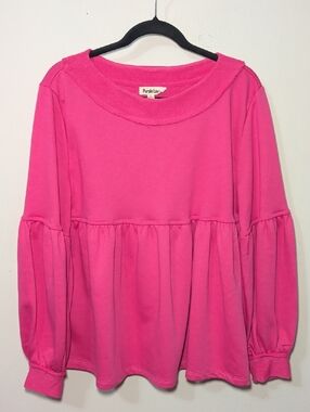 Purple Lava Hot Babydoll Sweatshirt Hot Pink Bishop Sleeve Peplum Women's Size S